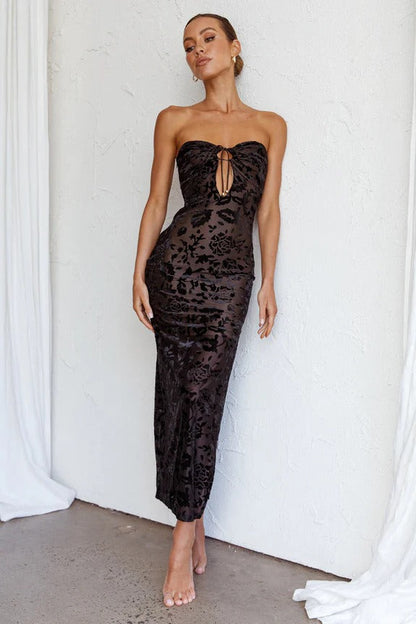 Lace Backless Strapless Midi Dress