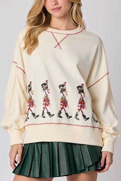 Christmas Soldier Sequined Long Sleeve Sweatshirt