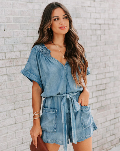 Summer Denim Washed Worn Loose Romper
