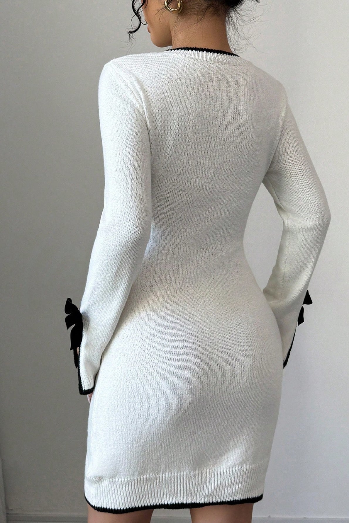 Color-block Long Sleeve Knit Slim Sweater Dress