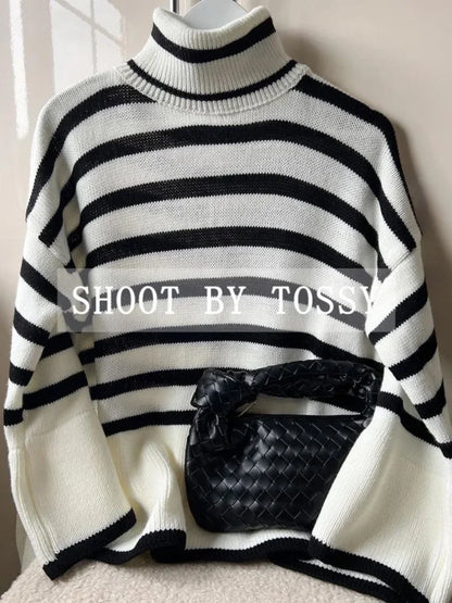 Winter ’s Striped Turtleneck Oversized Sweater – New Autumn Collection