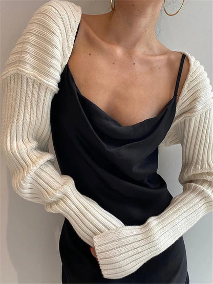 White Sweater Shrugs Cropped Top Full Lantern Sleeve Knitwear Pullover Summer High Street Outwear Spring
