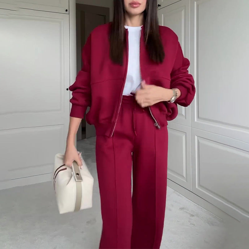 Zip Up Jacket Hooded Two-piece Set