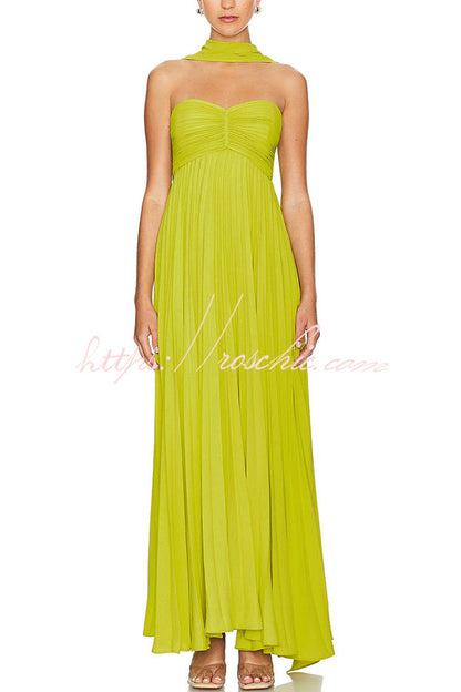 Exquisite Princess Pleated Off Shoulder With Scarf Party Maxi Dress