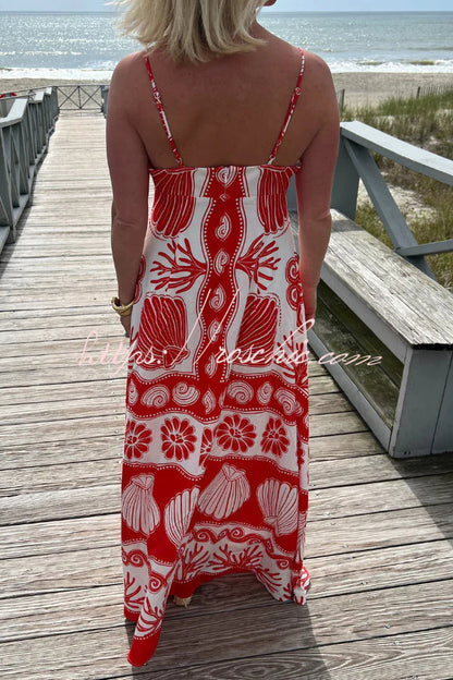 Shell Unique Print Front Lace-up Loose Maxi Dress