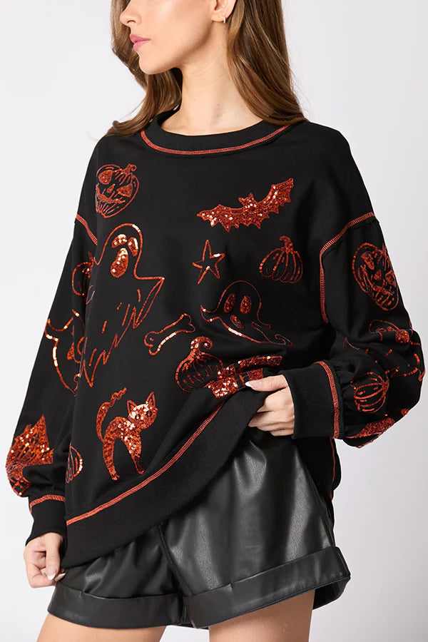 Halloween Graffiti Sequined Loose Sweatshirt