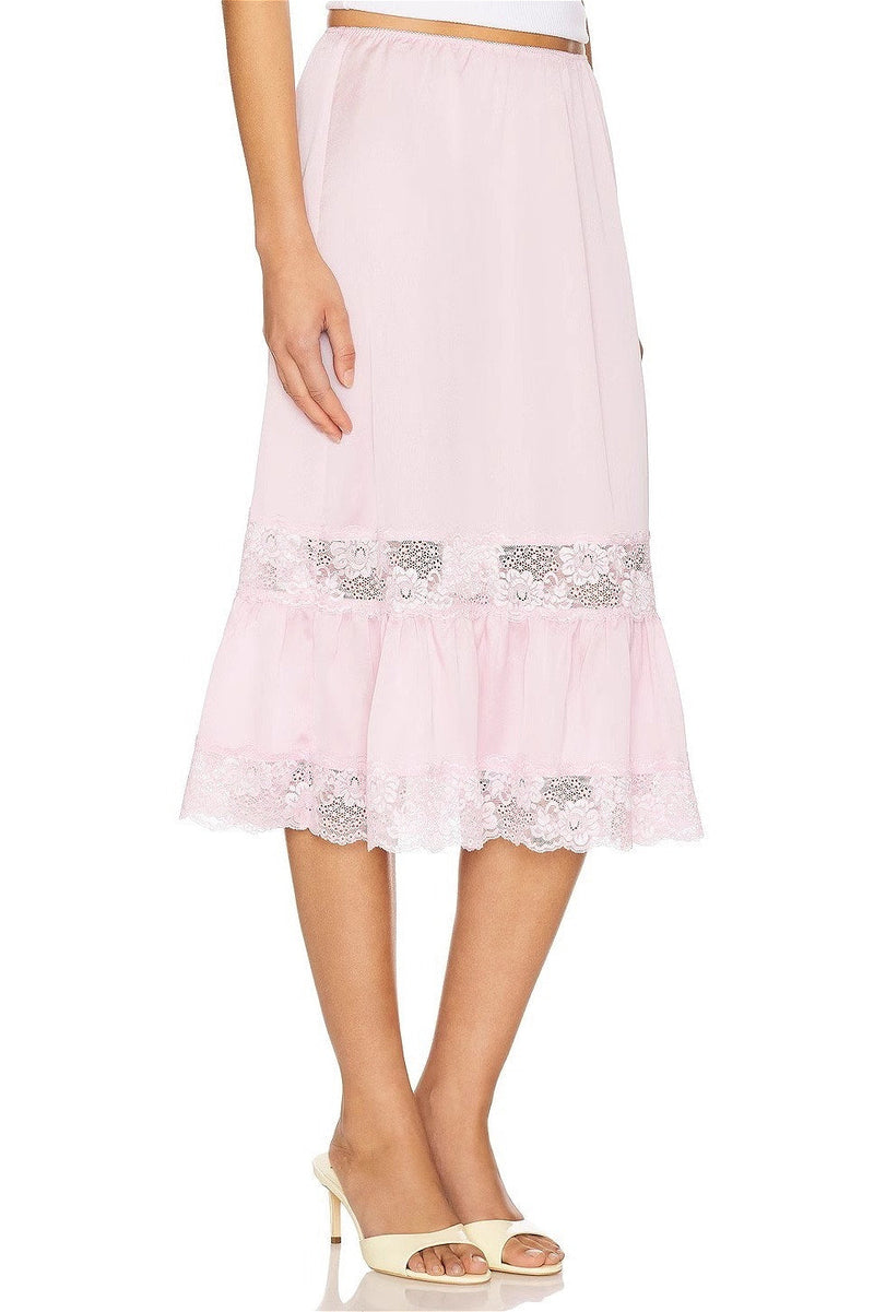 Lace Trim Ruffled Patchwork Skirt