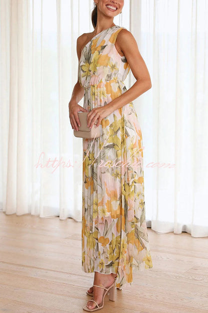 Saw an Angel One Shoulder Elastic Waist Pleated Maxi Dress