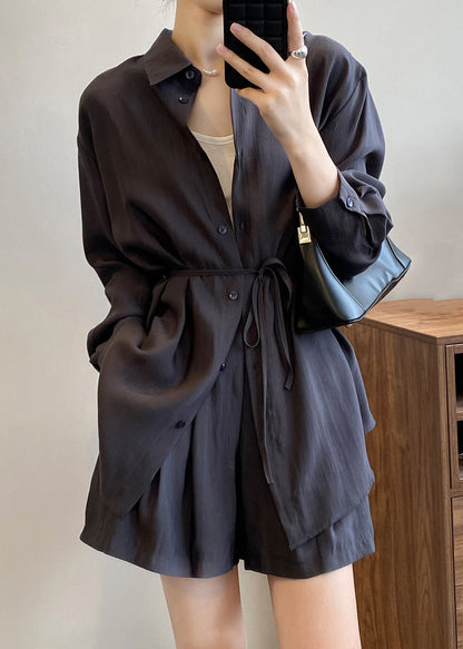 Spring Button Gray Peter Dark Silk Pan Collar Two-piece Set