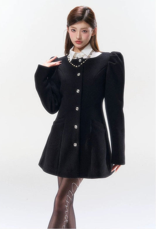 Puff Sleeve Black Mini Dress