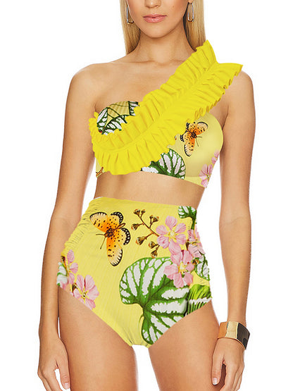 Ruffle One-shoulder Swimsuit and Skirt