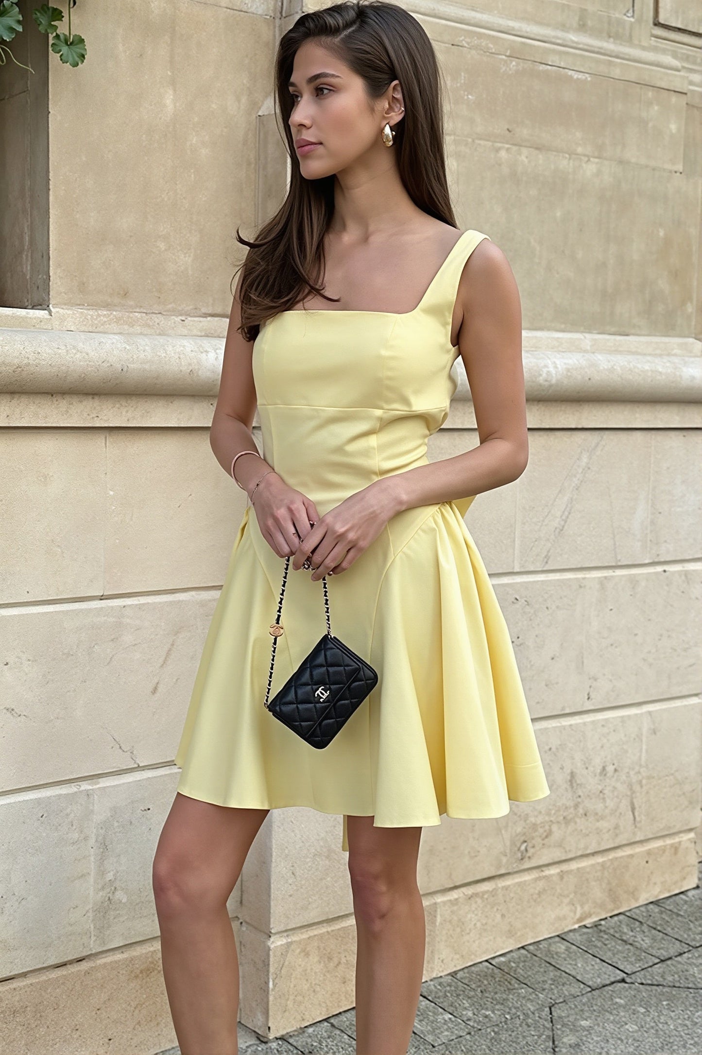 Pleated Cami Open Back High Waist Mini Dress
