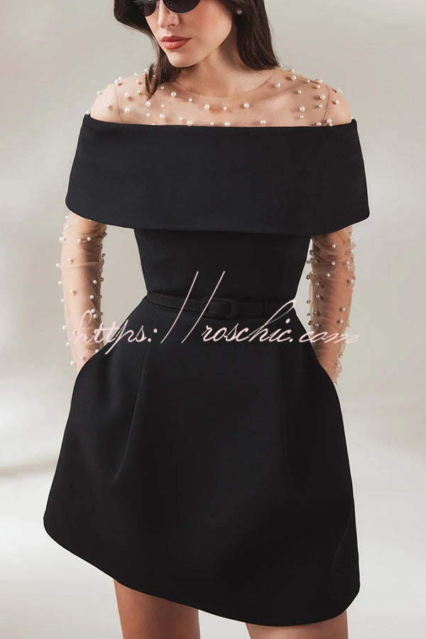 Evening Lapel Bandeau Removable Belt Pocketed Mini Dress