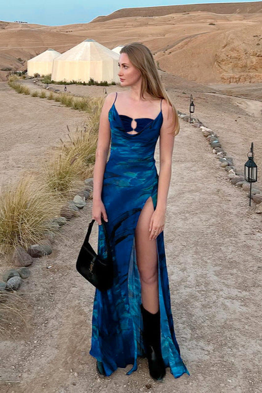 Cowl Neck Split Strap Maxi Dress