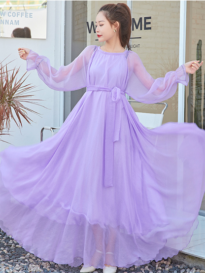 Artistic Retro Loose Color Maxi Dress
