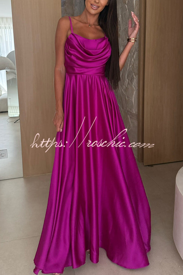 Color Suspender Back Pleated Slit Full Hem Maxi Dress