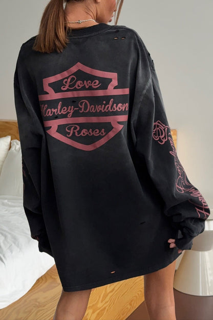 Distressed Rose Print Sweatshirt