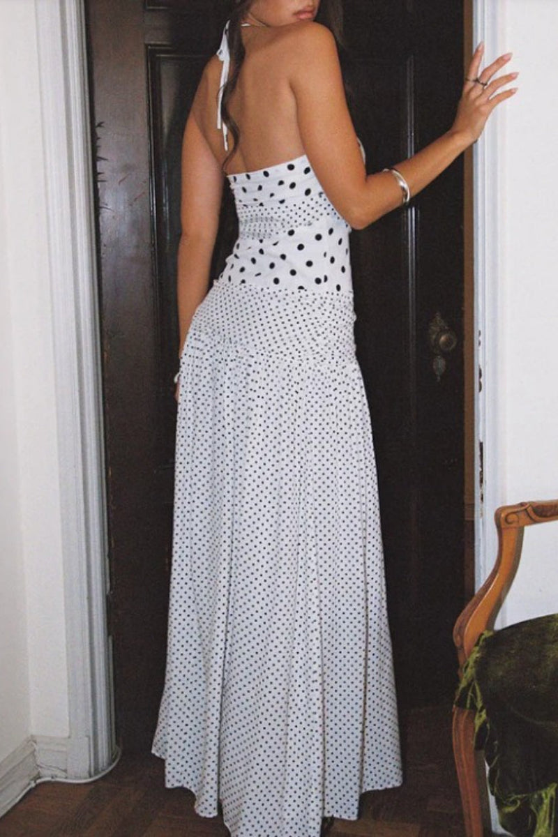 Lace Square Neck Polka Dot Cami Maxi Dress
