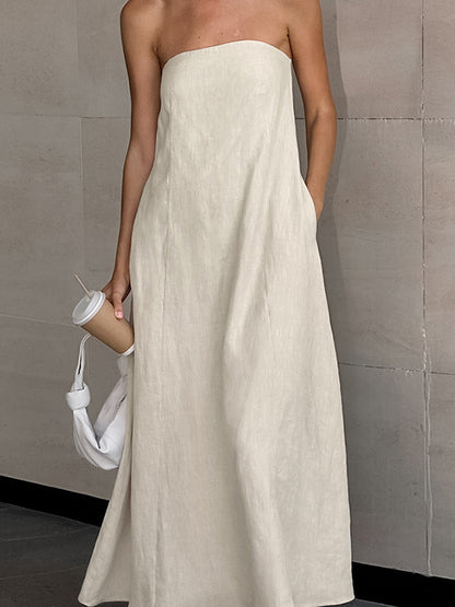 A-line Loose Elasticity Pockets Color Zipper Tube Maxi Dresses
