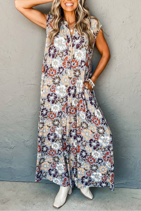 Sky Blue Sleeveless Pocketed Wide Leg Jumpsuit