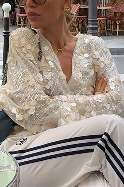 Sequined Long-sleeved Tie Loose Coat