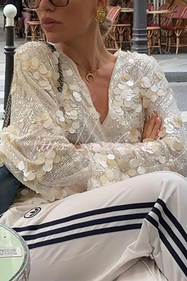 Sequined Long-sleeved Tie Loose Coat