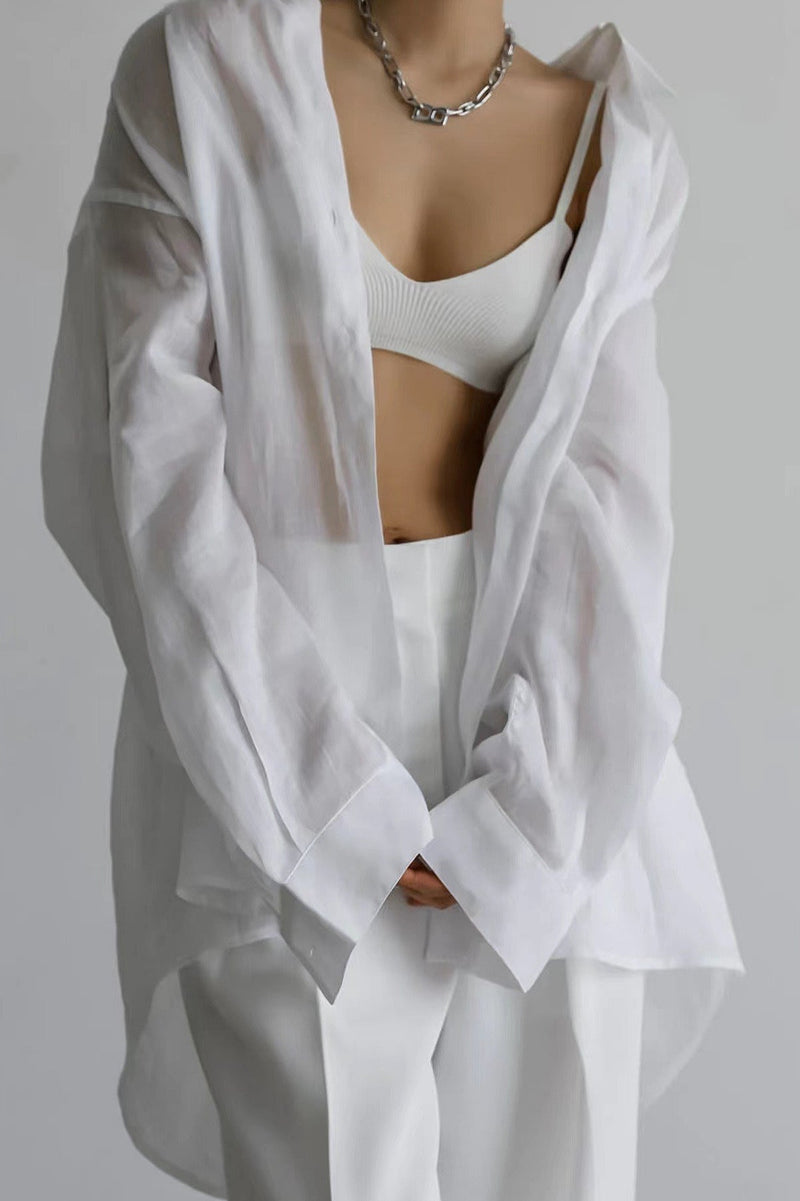 High-end Collared Loose Fit White Blouse