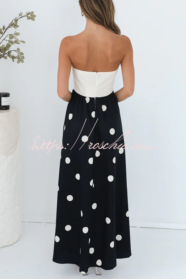 Polka Dot Print Tube Top Spliced Maxi Dress