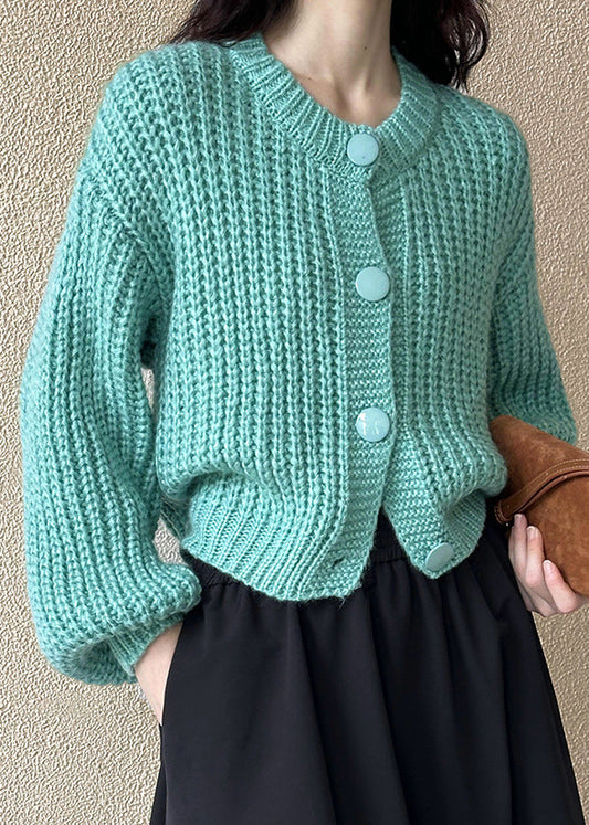 Simple Blue Button Cozy Cotton Knit Cardigan Long Sleeve Af1066