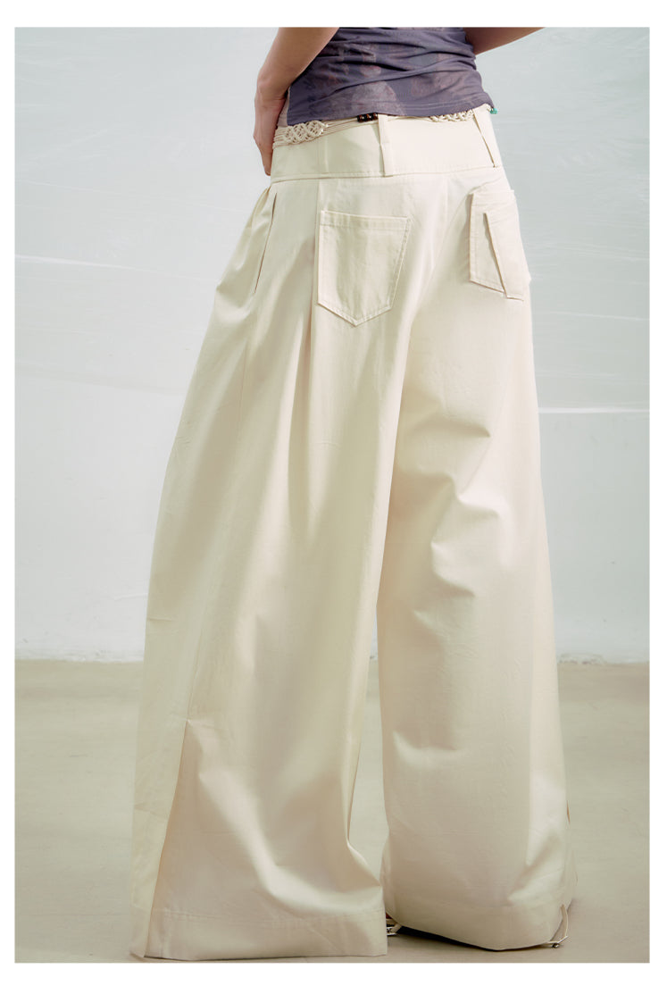 Pleated Cotton Wide-leg Palazzo Pants