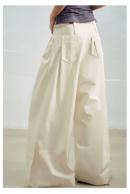 Pleated Cotton Wide-leg Palazzo Pants