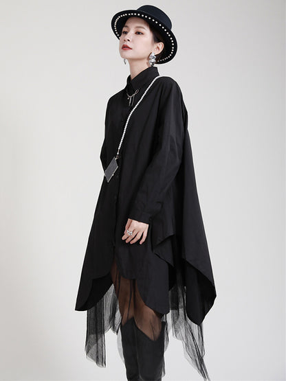 Urban Loose Split-joint Lapel Long Sleeves Midi Dress