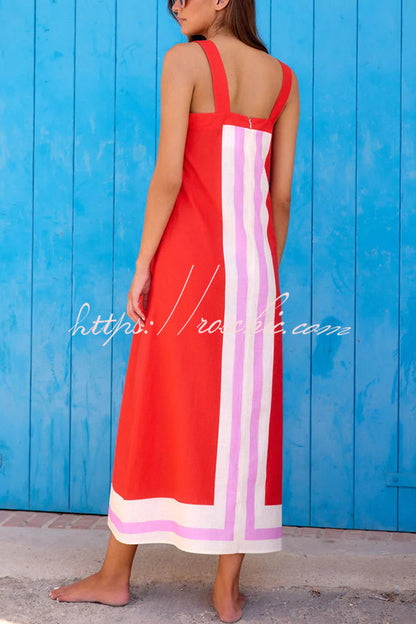Striped Print Resort Style Sling Maxi Dress