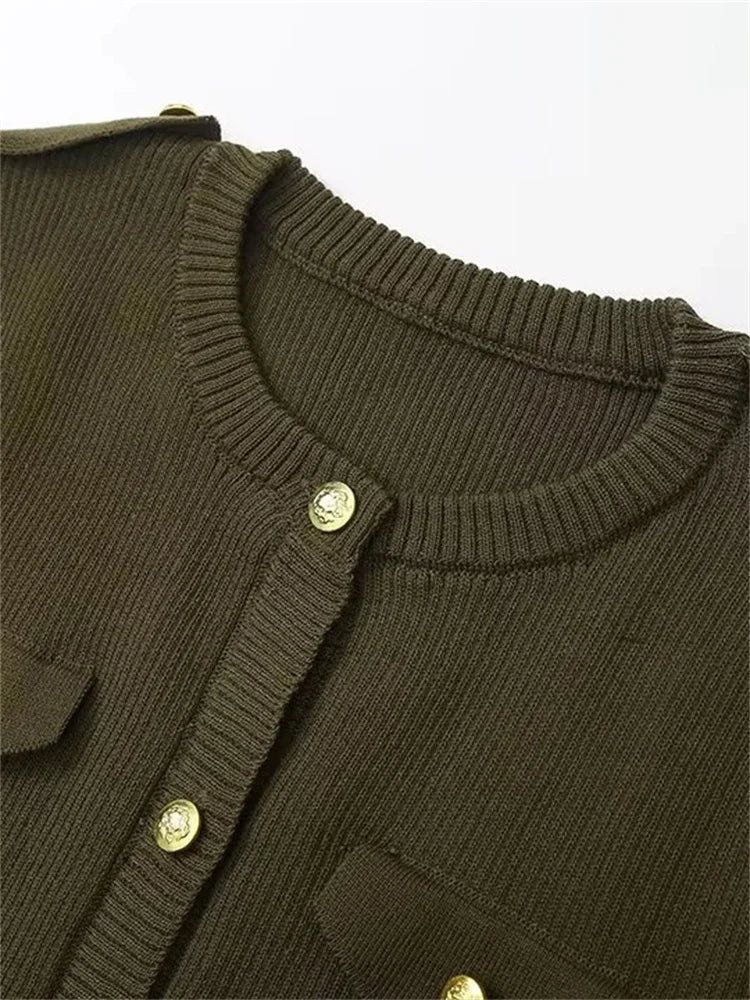 Knit Ribbed Pocket Mini Dress Female Short Sleeve Cardigan Patchwork Slim Party Dress ’s Knitwear Autumn Dress