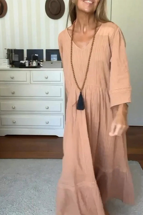 Color V Neck Comfy Maxi Dress