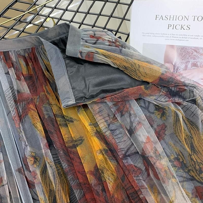 Retro Printed Tulle Skirt