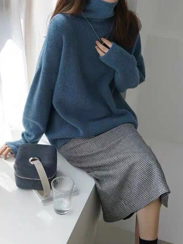 Street Loose Camel High-neck Long Sleeves Sweater Qx009