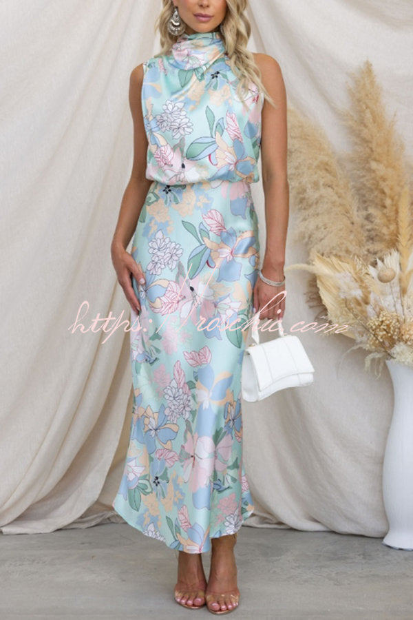 Love in the Garden Halter Neck Elastic Waist Maxi Dress