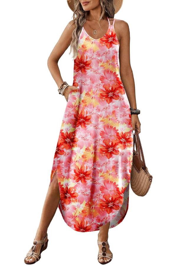 V-neck Halter Slit Beach Resort Maxi Dress