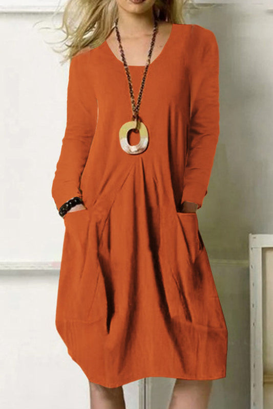 Loose Long Dress Color Pocket Dress
