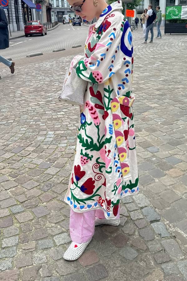 Fruit Print Long Coat Cherry Trench Coat
