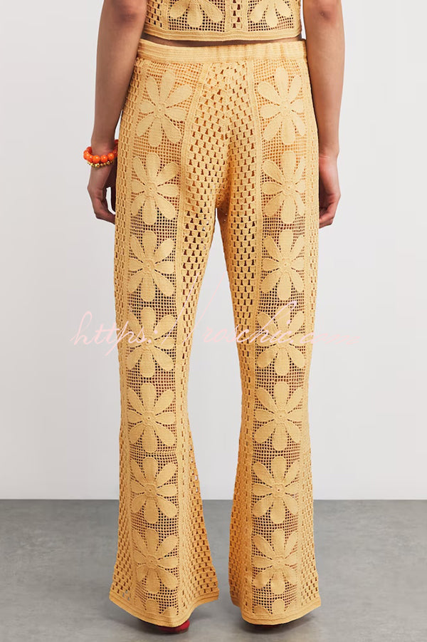 Embroidered Hollow Elastic Waist Wide-leg Pants