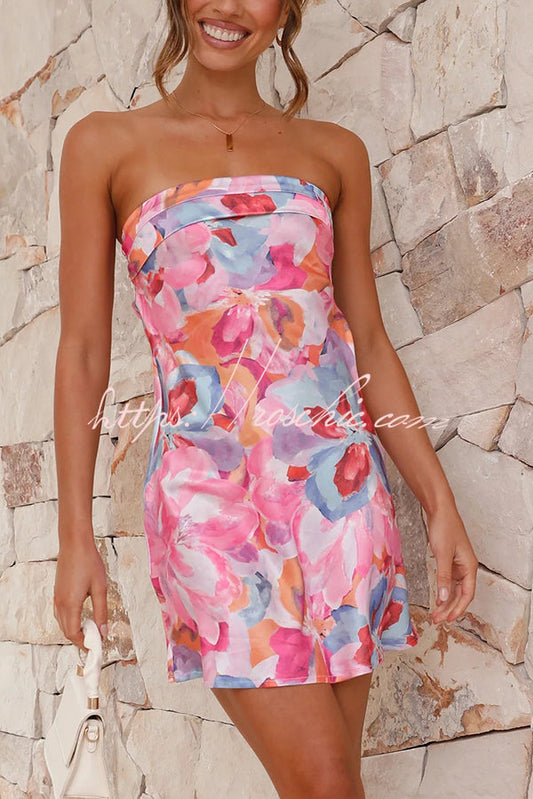 Dreamworld Satin Print Strapless Backless Mini Dress