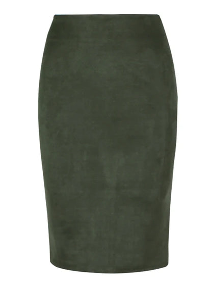Empire Skirts Spring Faux Suede Pencil Skirt High Waist Bodycon Split Thick Stretchy Skirts