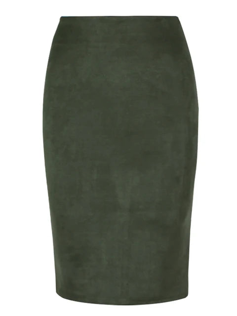 Empire Skirts Spring Faux Suede Pencil Skirt High Waist Bodycon Split Thick Stretchy Skirts
