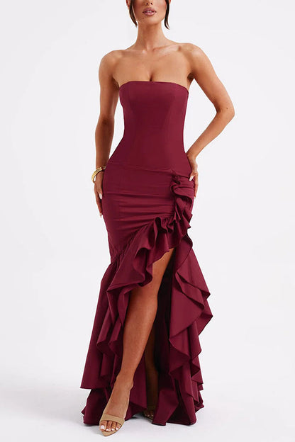 Off-shoulder Slim Fit Irregular Hem Maxi Dress