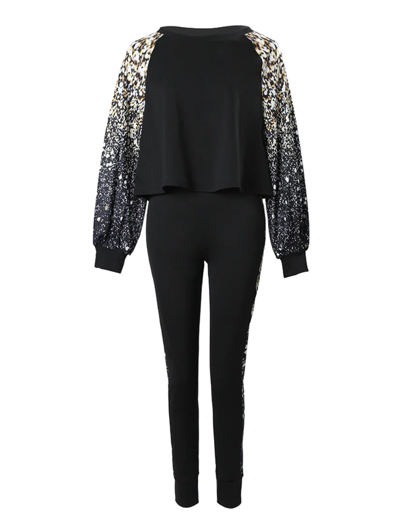 Lantern Sleeve Gradient Print Skinny Pants Set Autumn Winter High Elasticity 2pc Tracksuits Outfits