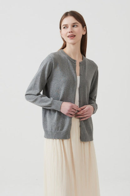 Cotton Crew-neck Lightweight Knit Outerwear Cardigan