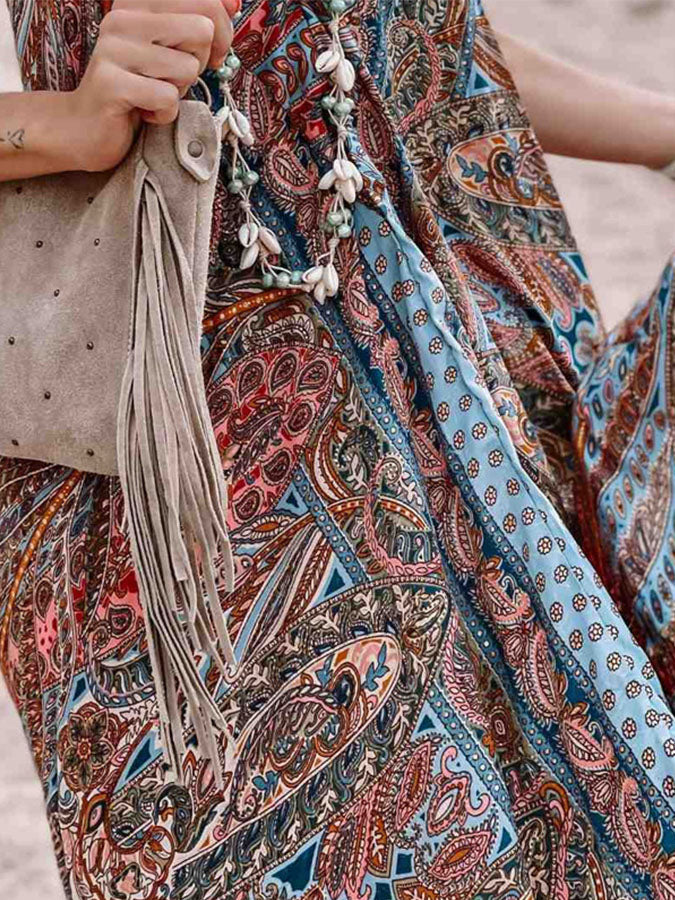 Printed V Neck Maxi Dress