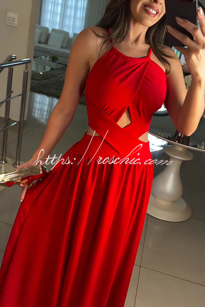 Color Cross Tie Backless Maxi Dress